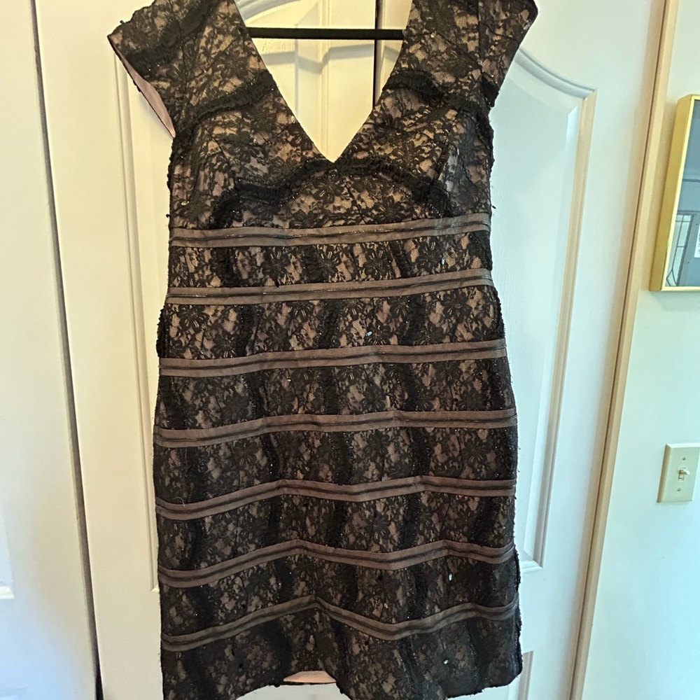 JS Collections Black and Pink Lace Mini Dress